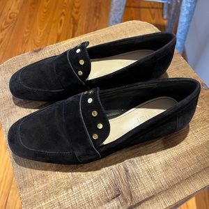 Nine West suede black loafers with gold studs. Size 5 1/2.